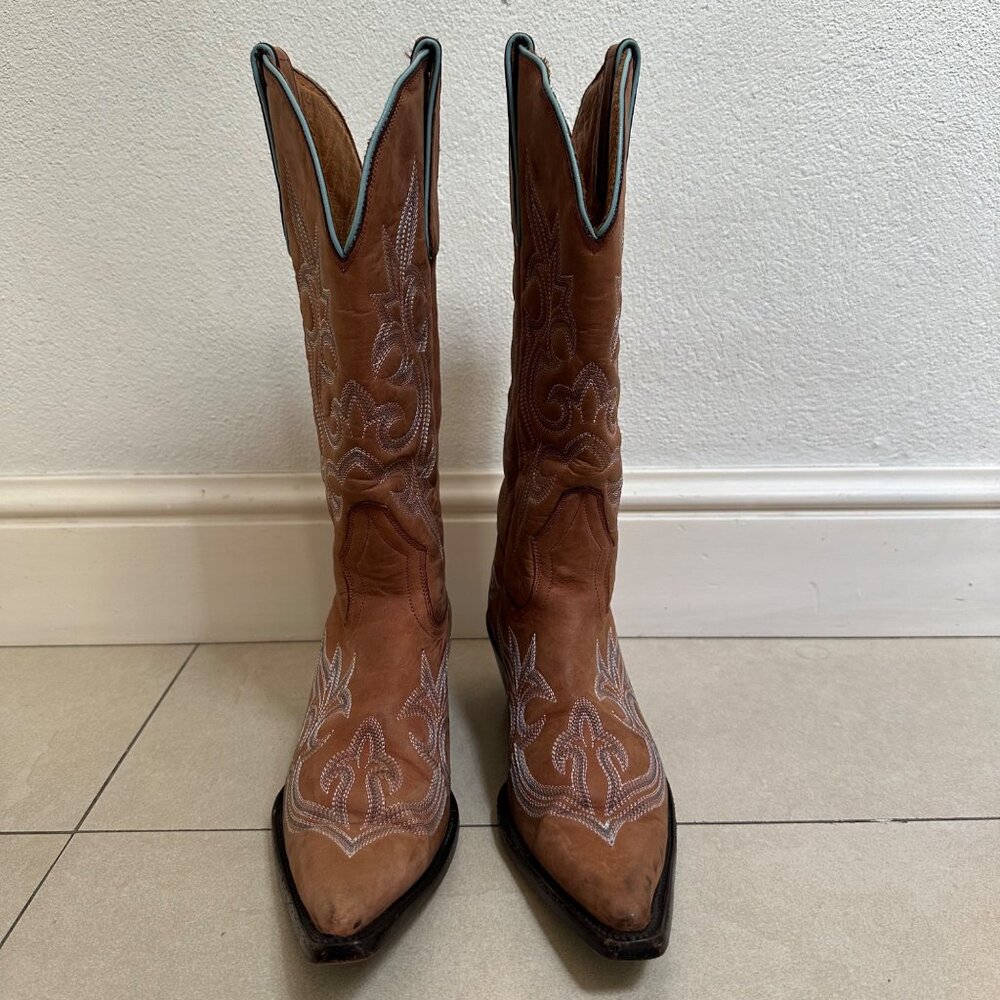 Lane by Anna Harris Brown Rodeo Cowgirl Leather Boots Size 7 - Picture 2 of 14